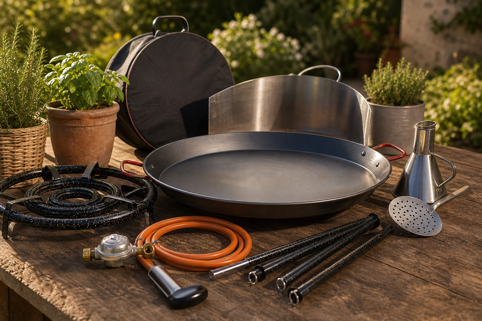 Miniature de kit Garcima avec plat paella, brûleur, trépied et accessoires